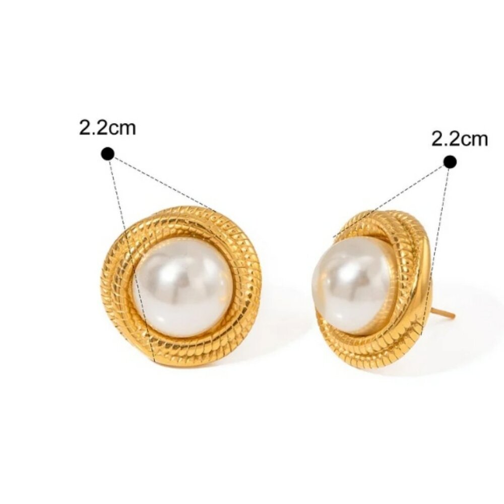 #321 Round Pearl Stainless Steel Earrings